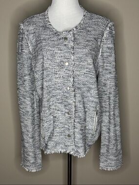 Nic+Zoe womens neutral mix knit zip up button jacket size XXL.